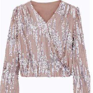 Sequin overlap v-neck top
